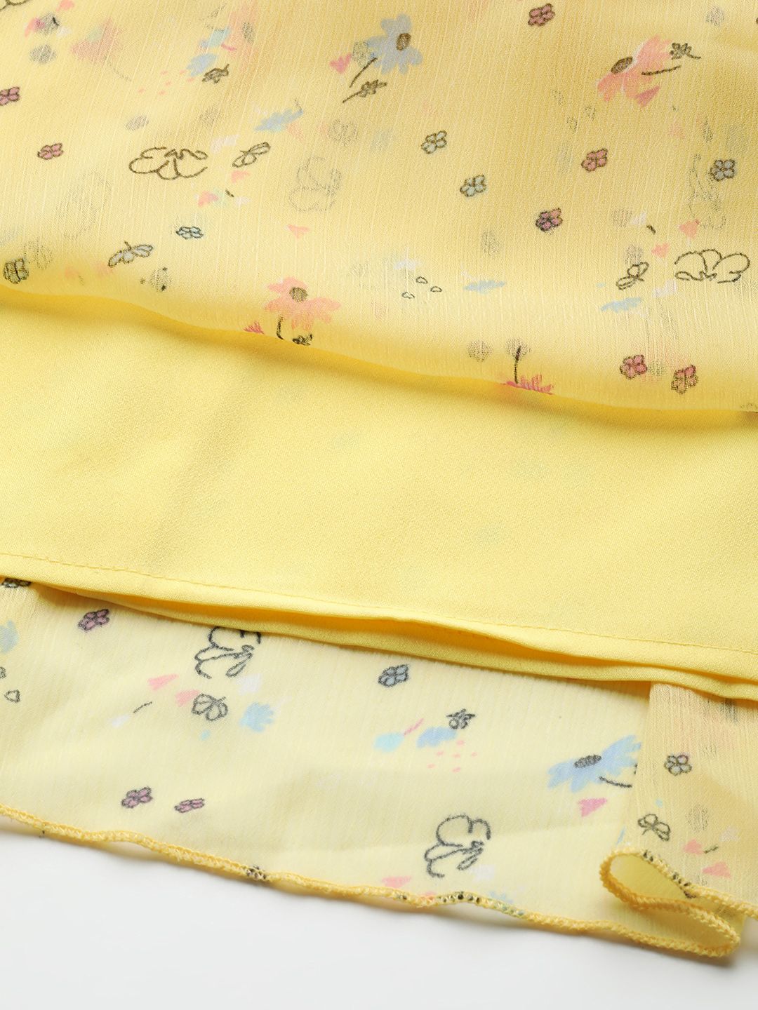 Antheaa Yellow Floral Chiffon Midi Dress