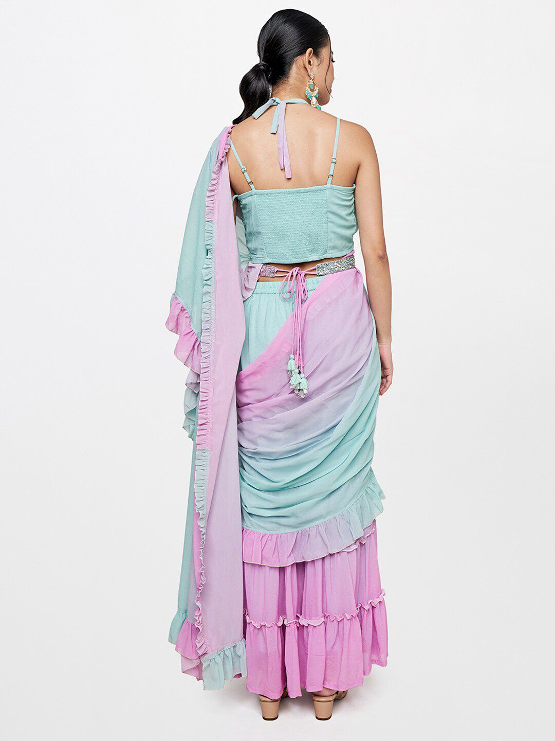 Global Desi Blue & Purple Palazzo Saree