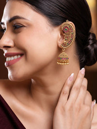 PANASH Gold-Plated Cubic Zirconia Studded Contemporary Jhumkas Earrings