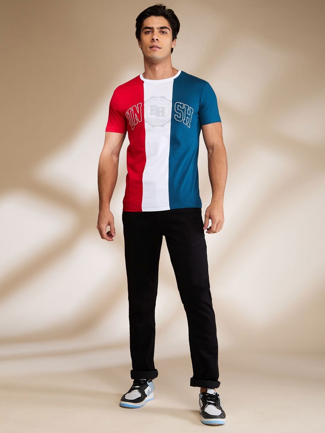 Being Human Men Colourblocked Applique T-shirt