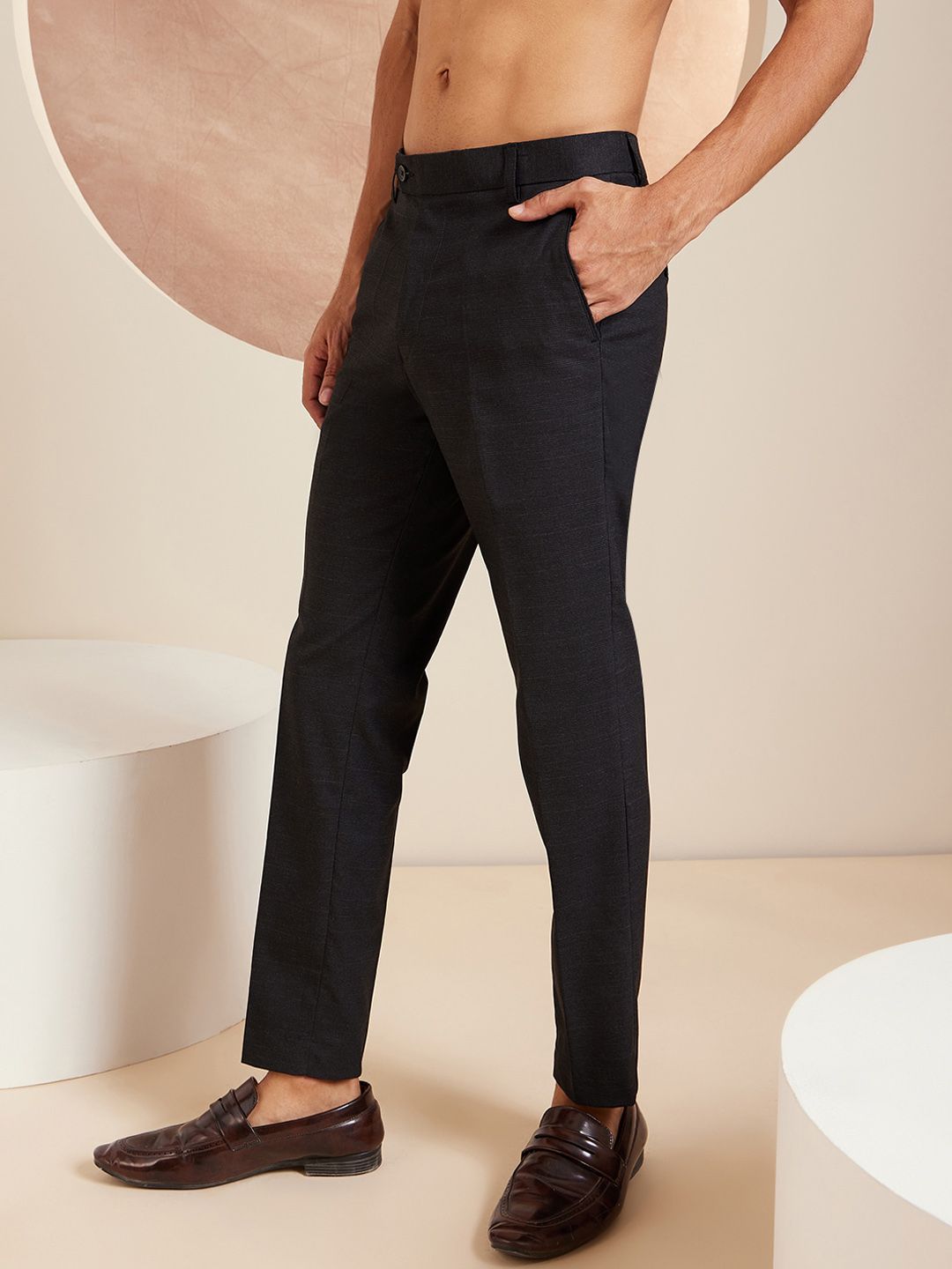 DENNISON Men Checked Smart Tapered Fit Easy Wash Formal Trouser