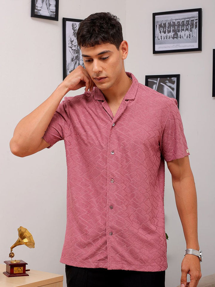 The Indian Garage Co Men Slim Fit Textured Terry Knit Resortwear Shirt