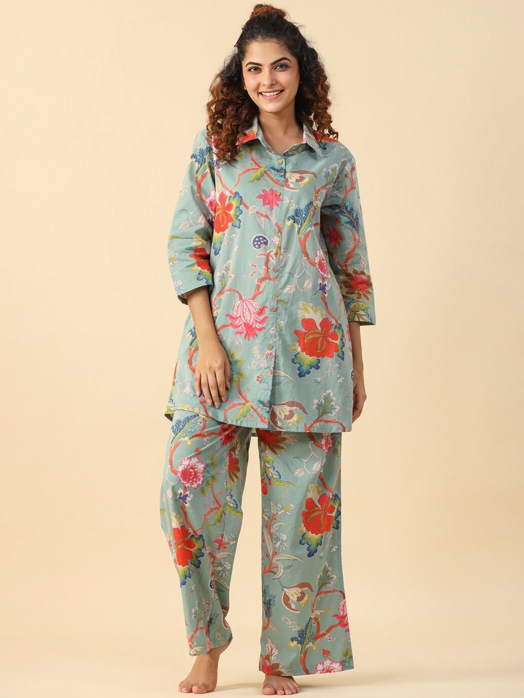 SANSKRUTIHOMES Floral Printed Pure Cotton Night Suit