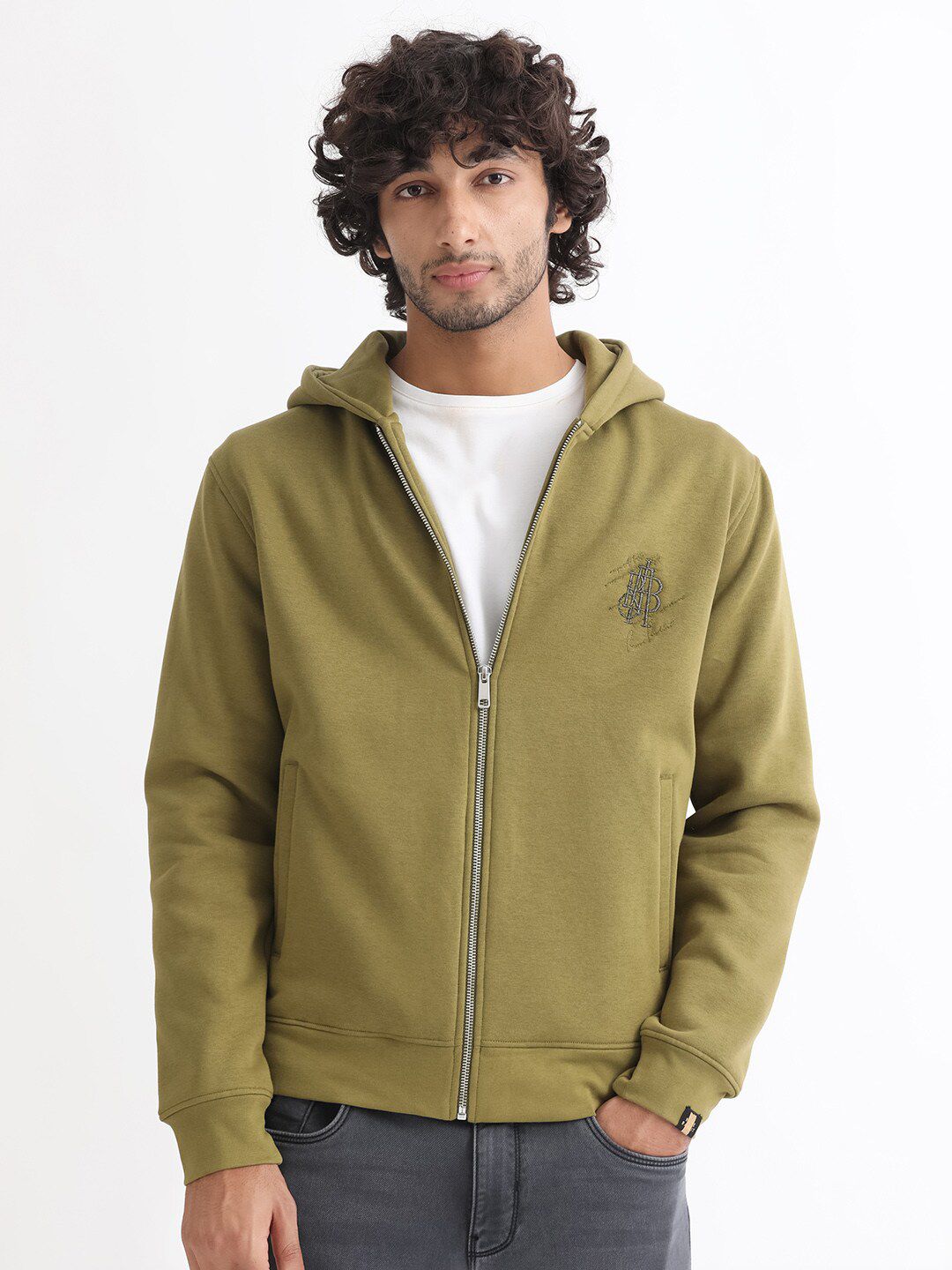 RARE RABBIT Men Scribble Graphic Print Hooded Sweatshirt