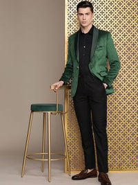 House of Pataudi Tailored Fit Striped Velvet Finish Single-Breasted Party Blazer