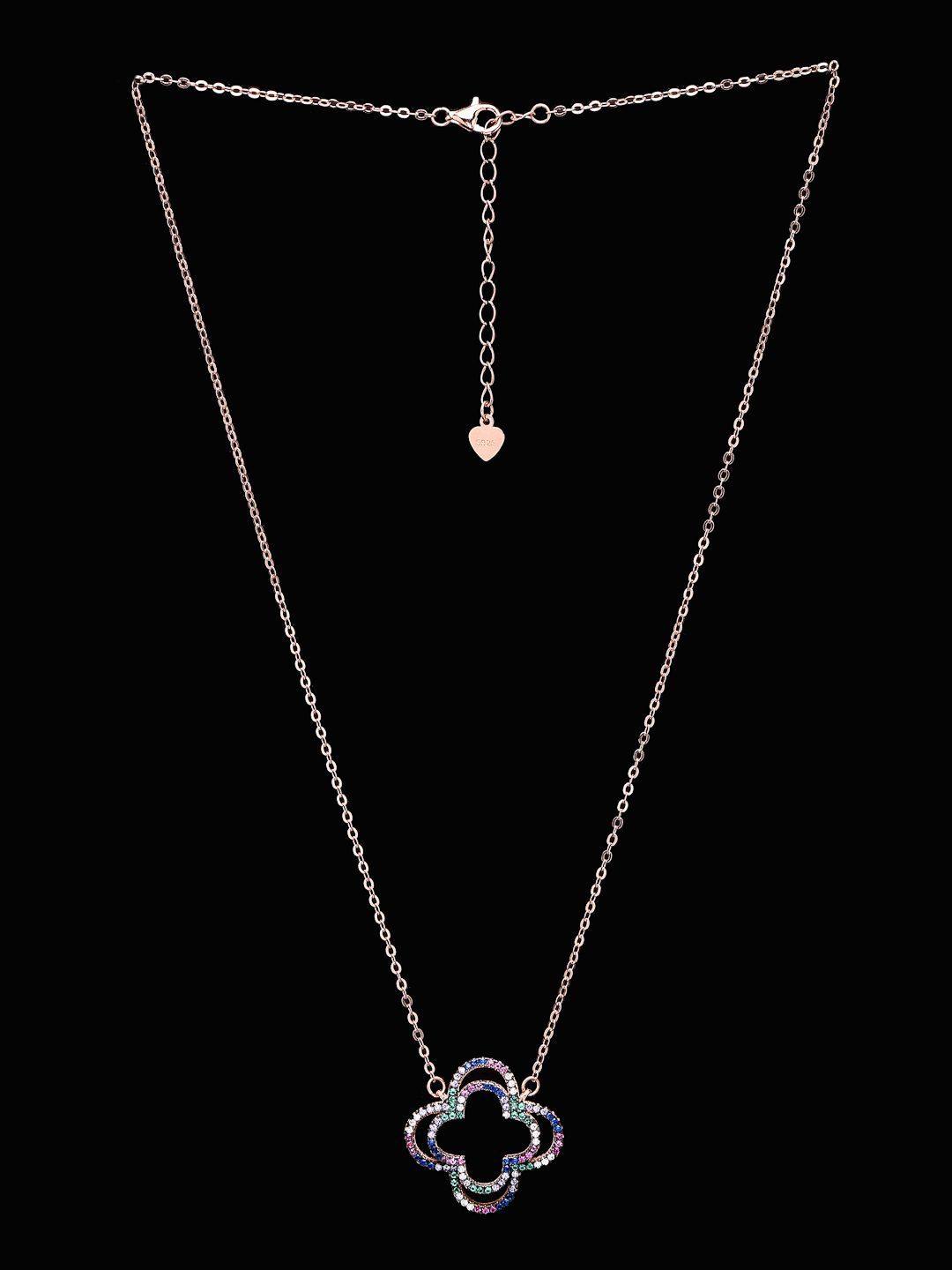 PANASH 925 Sterling Silver Rose Gold-Plated Cubic Zirconia-Studded Necklace