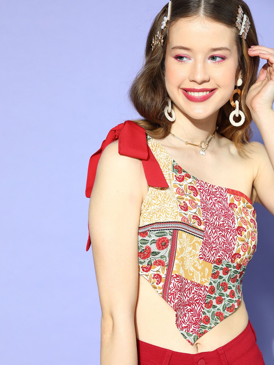 Berrylush Women Gorgeous Red Floral Scarf Top