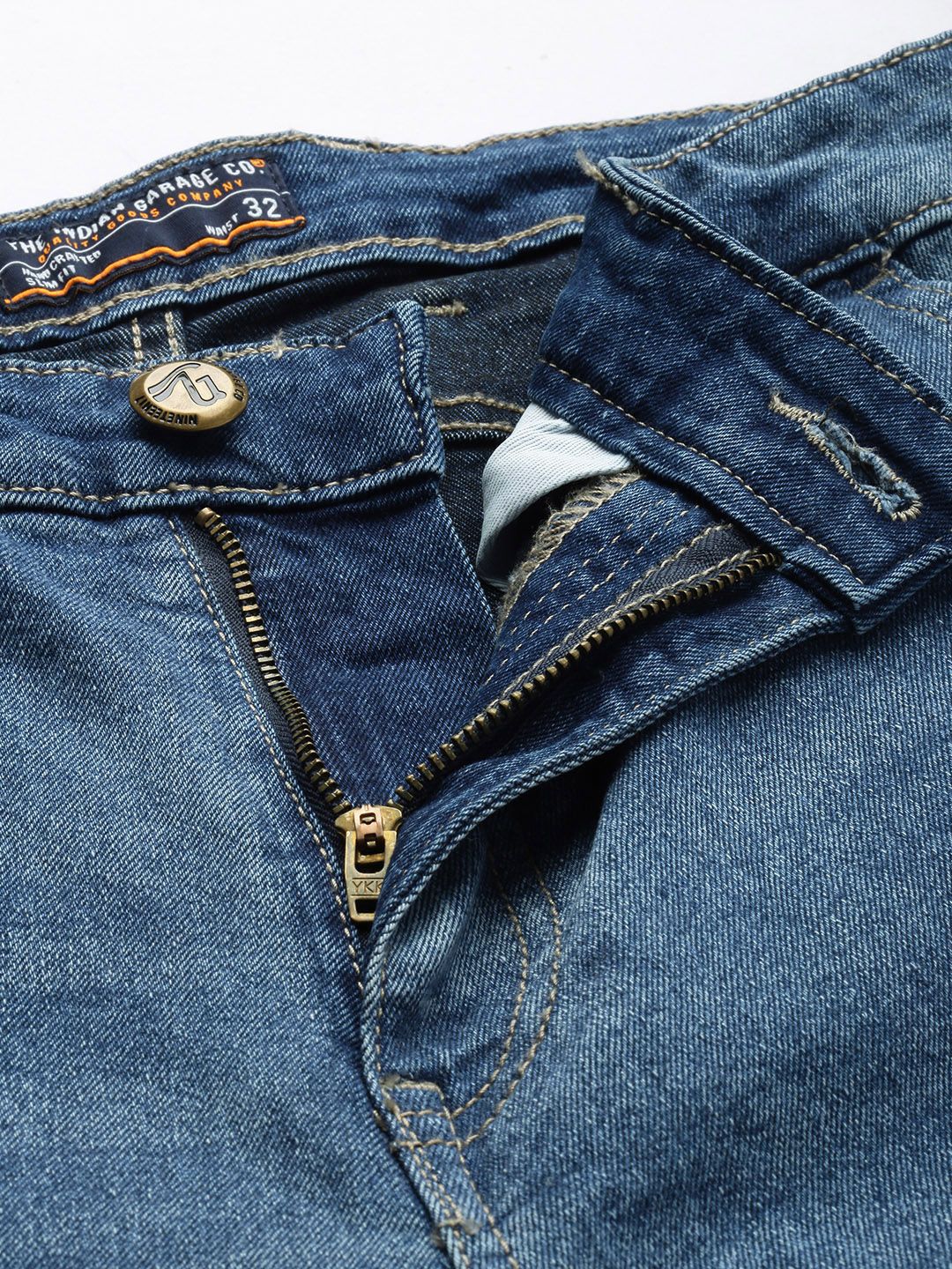 The Indian Garage Co Men Navy Blue Slim Fit Light Fade Stretchable Jeans