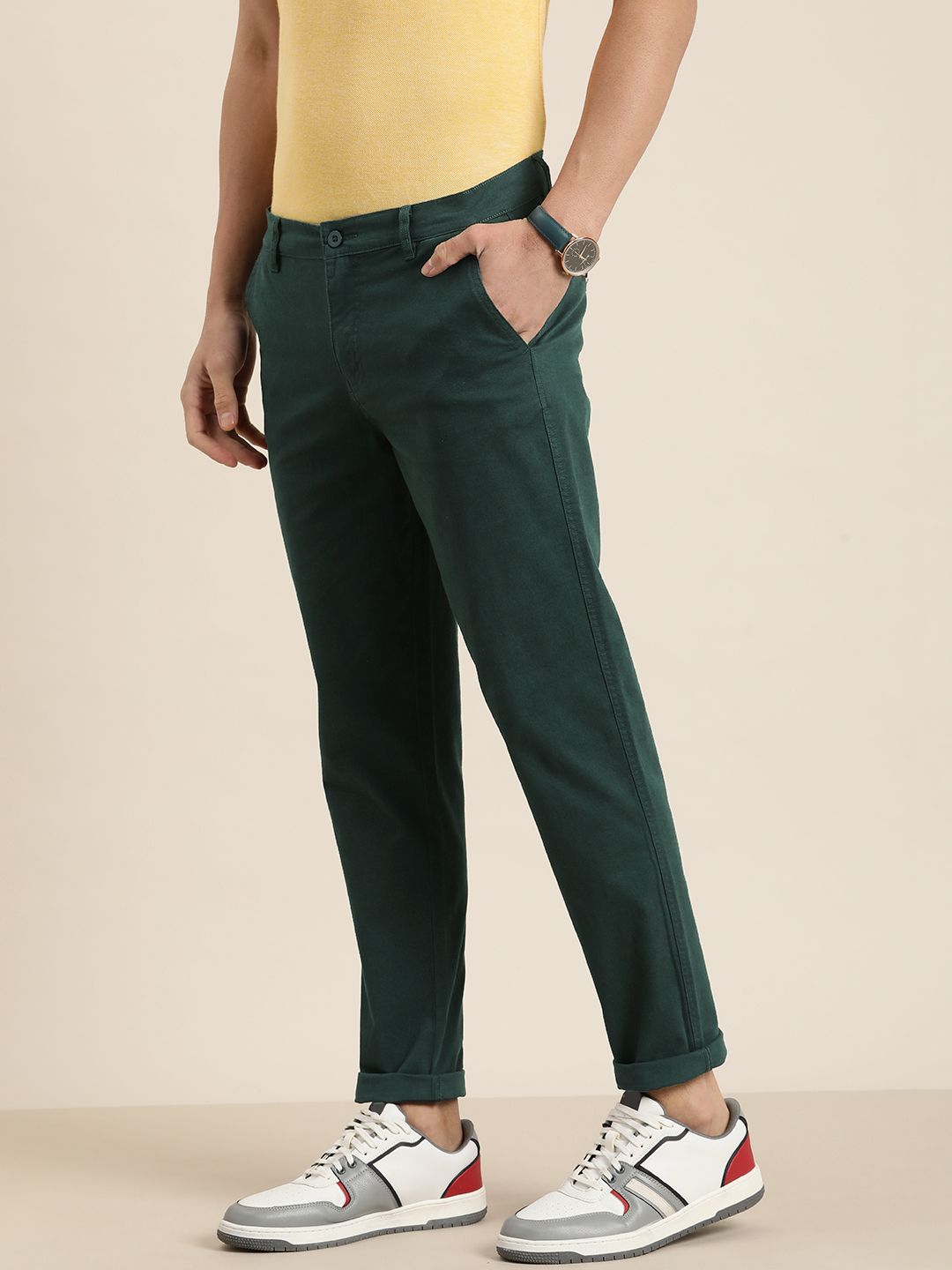DILLINGER Men Solid Ankle-Length Chinos Trousers