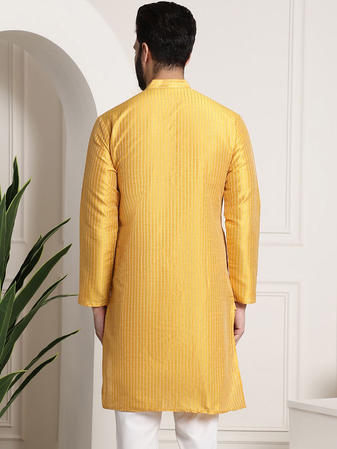 Sojanya Men Mustard Yellow & Golden Embellished Kurta