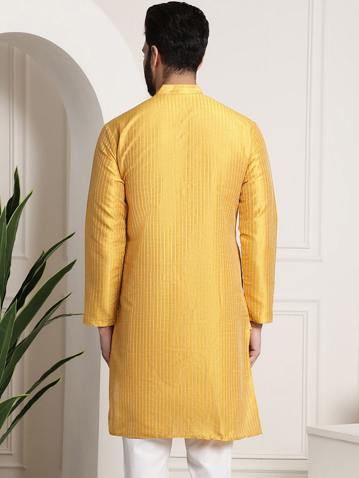 Sojanya Men Mustard Yellow & Golden Embellished Kurta