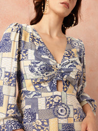 all about you Printed Cut-Out Pure Cotton A-Line Midi Dress