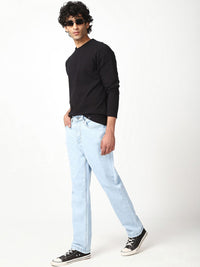 Bewakoof Men's Light Blue Slim Straight Fit Stretchable Washed Mid-Rise Jeans