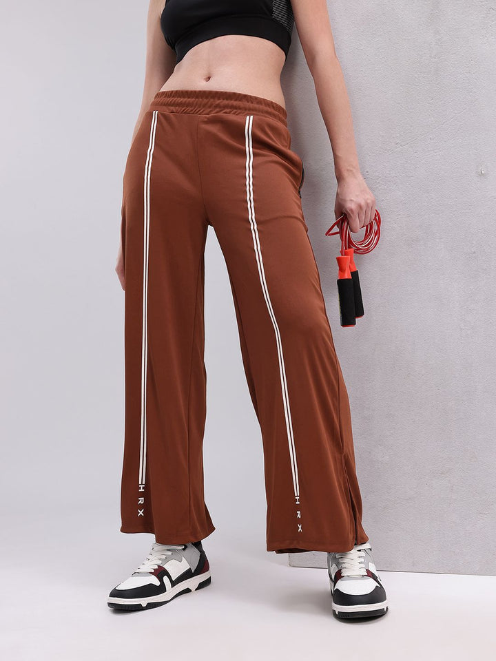 HRX by Hrithik Roshan Women Striped Mid-Rise Wide Leg Training Track pants with Side Slits