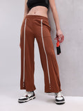 HRX by Hrithik Roshan Women Striped Mid-Rise Wide Leg Training Track pants with Side Slits