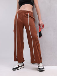 HRX by Hrithik Roshan Women Striped Mid-Rise Wide Leg Training Track pants with Side Slits