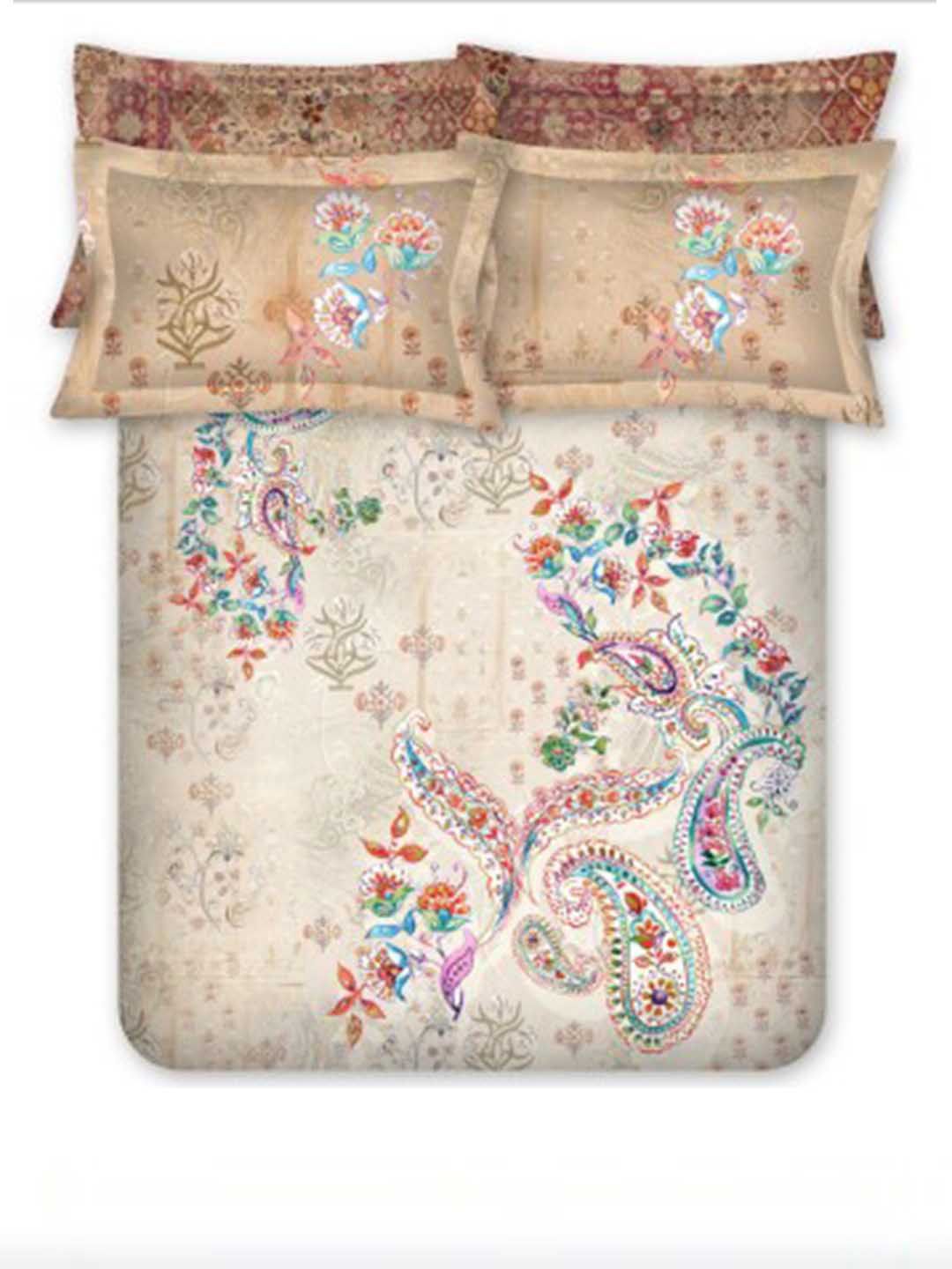 BOMBAY DYEING Ethnicity Beige Ethnic Printed Cotton 300 TC King Bedsheet Set 2.74 x 2.74 m