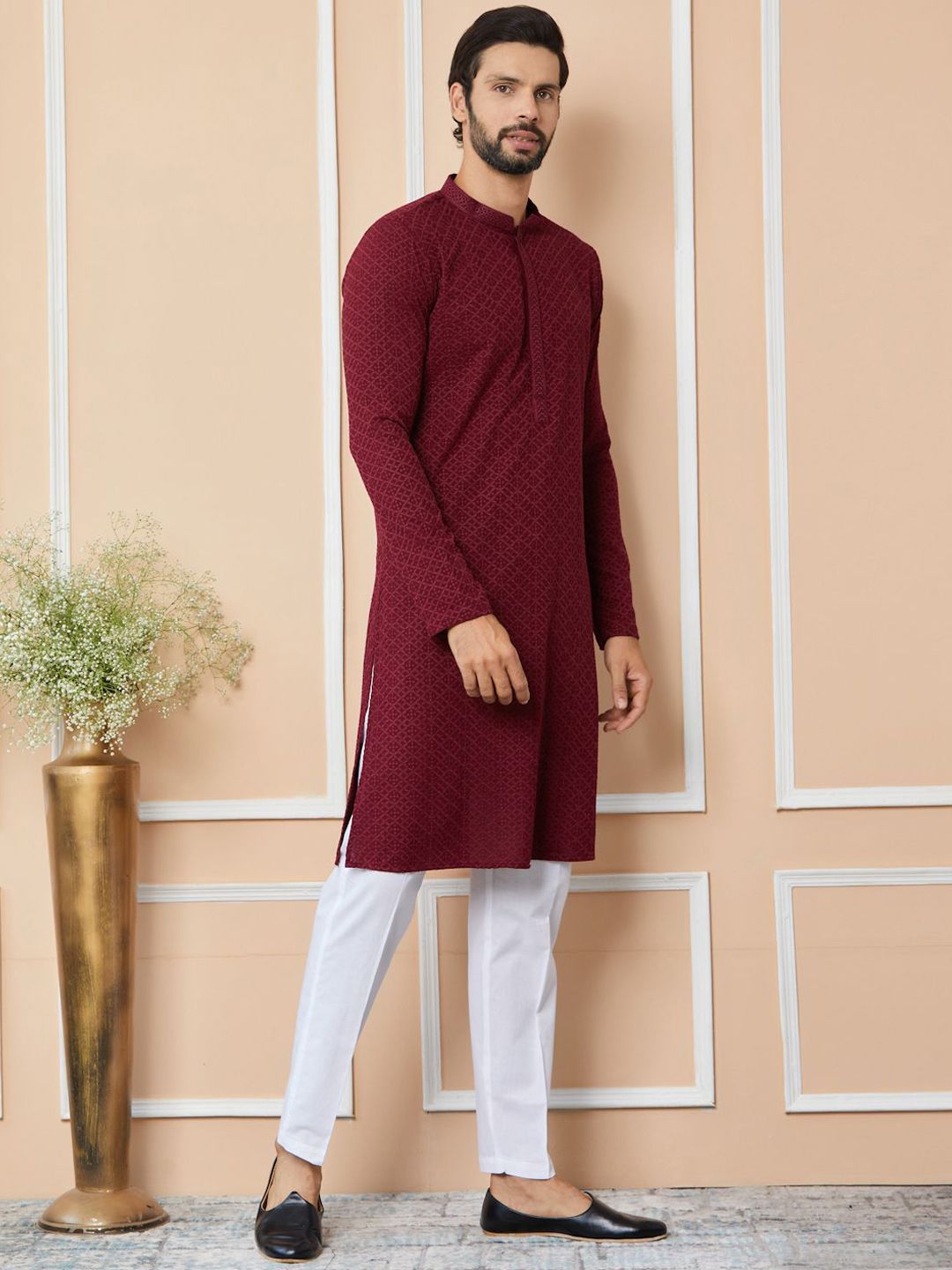 See Designs Ethnic Motifs Mandarin Collar Long Sleeves Straight Kurta