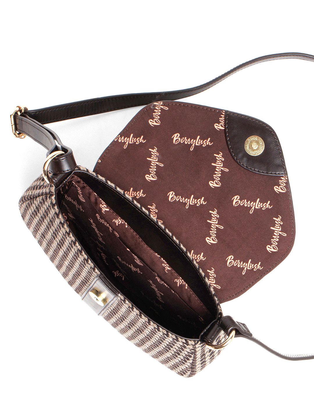 Berrylush Brown Geometric Self Design Structured Sling Bag