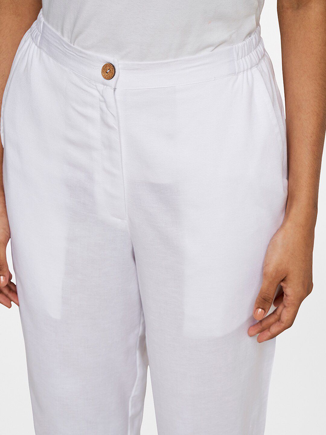 Global Desi Women White Straight Fit Trousers