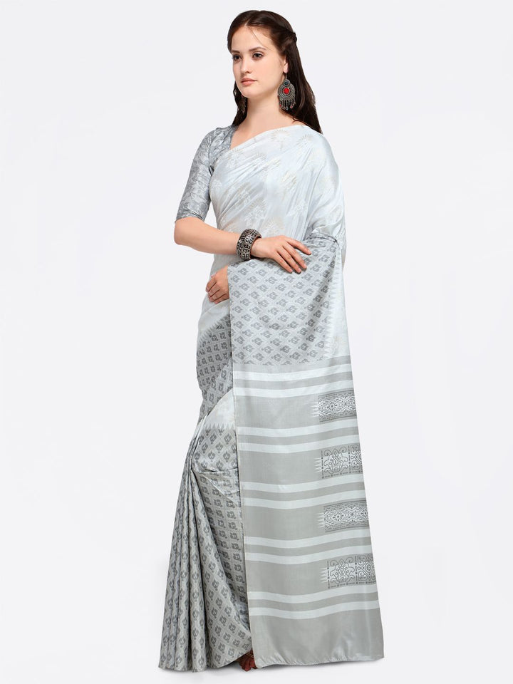 Saree mall Grey Printed Silk Blend Saree