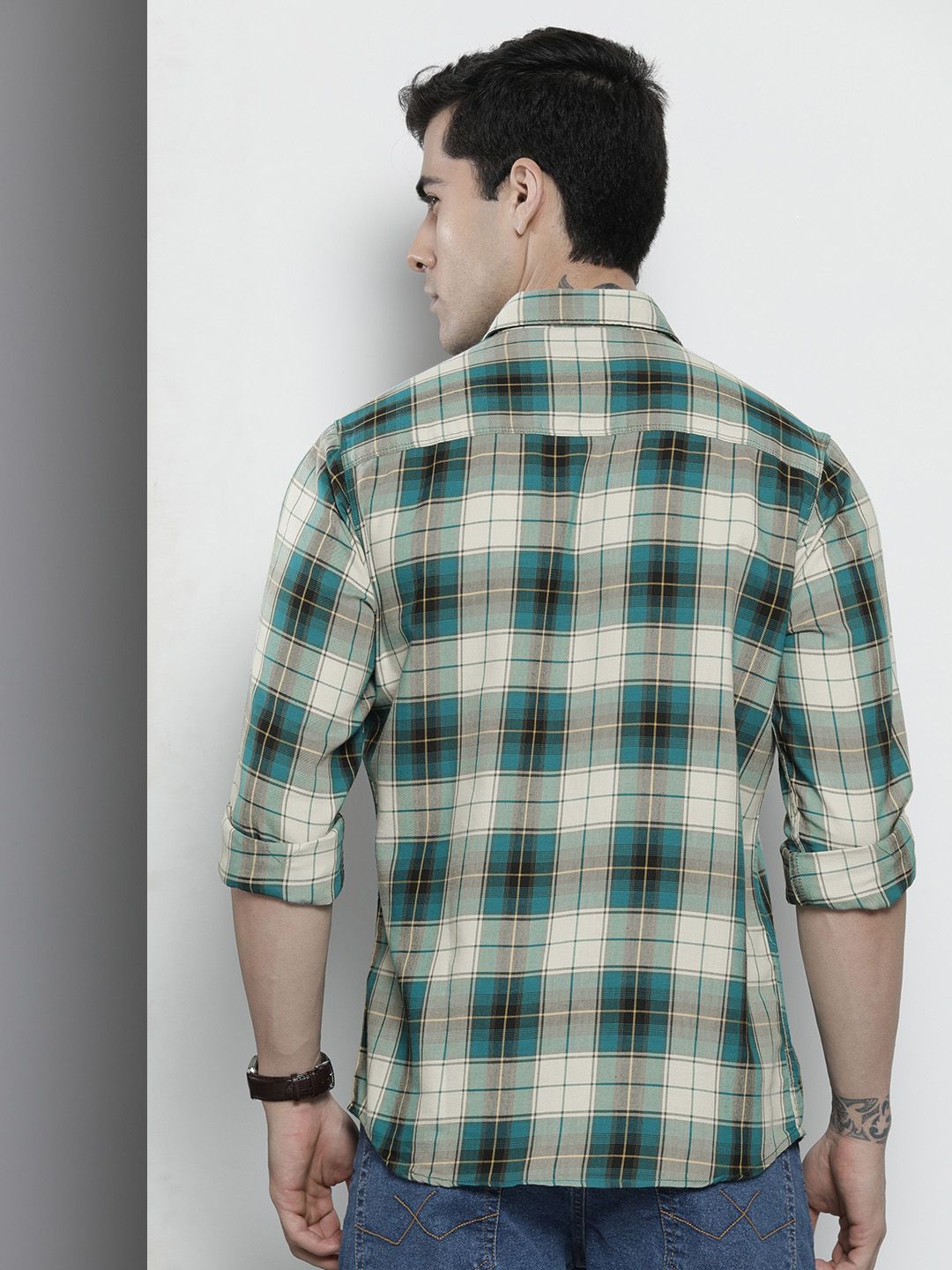 The Indian Garage Co Men Green Classic Checked Casual Shirt