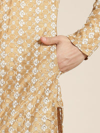 SOJANYA Lelaki Motif Etnik Emas & Putih Sulam Kurta
