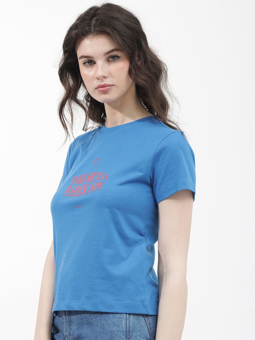 RAREISM Round Neck Short Sleeves Typographic Printed Regular Fit Cotton T-shirt