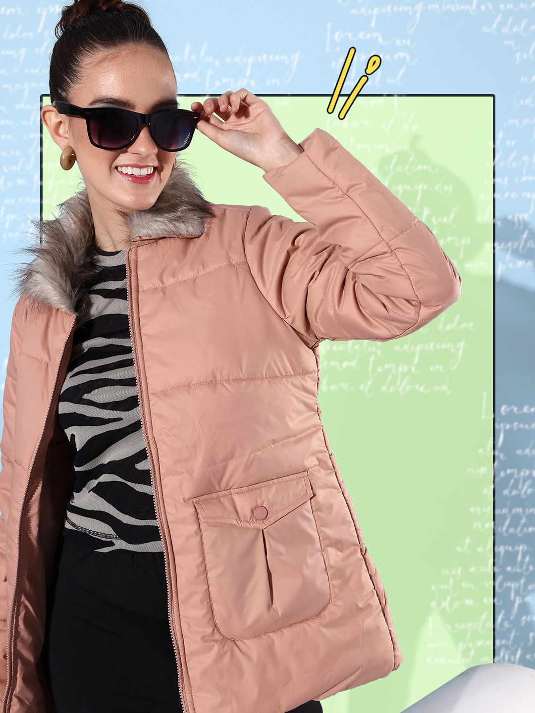 DressBerry Women Longline Padded Jacket With Faux Fur Trim Detail