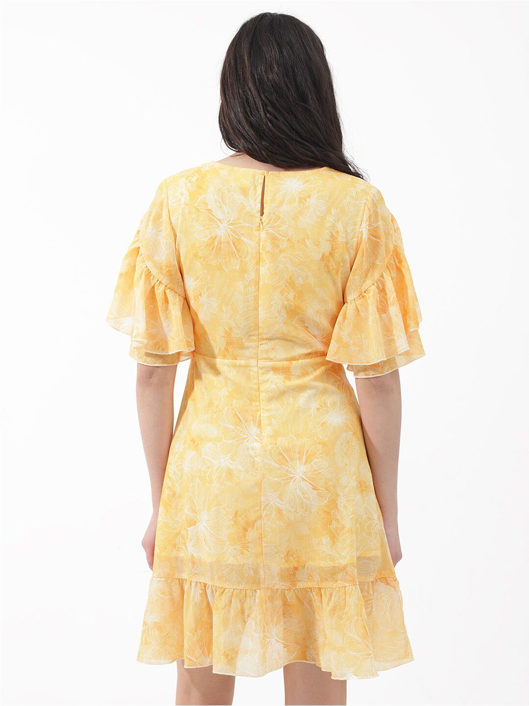 RAREISM Floral Printed Flared Sleeves Wrap Dress