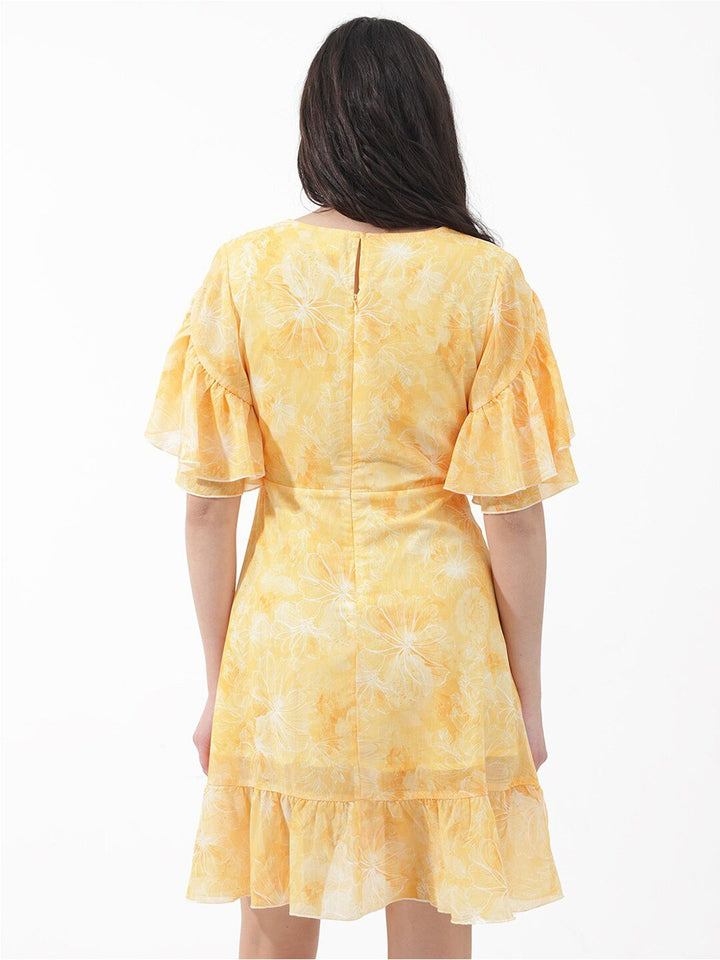 RAREISM Floral Printed Flared Sleeves Wrap Dress