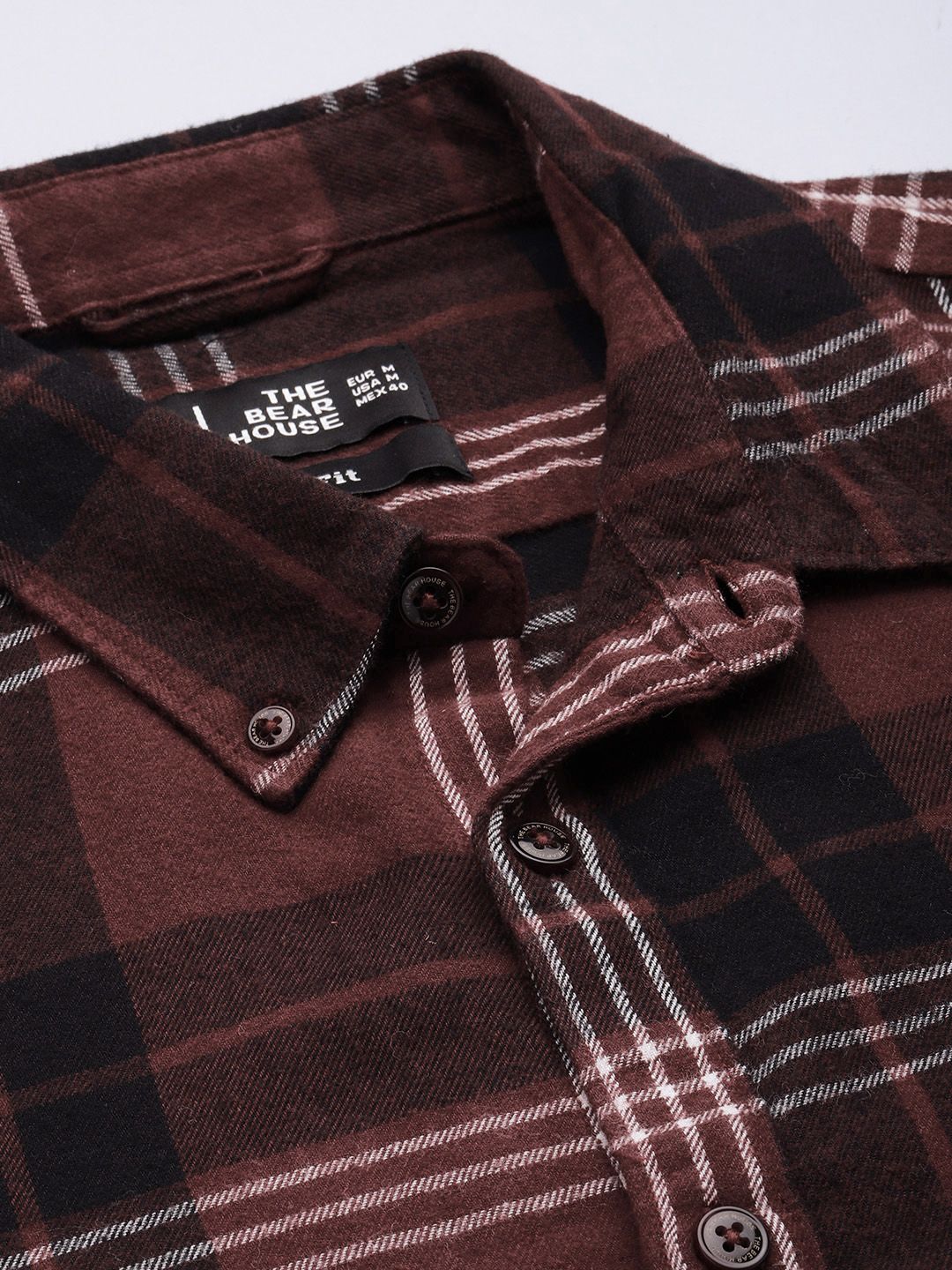 THE BEAR HOUSE Men Brown & Black Slim Fit Tartan Checked Cotton Casual Shirt