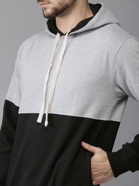 Campus Sutra Men Black & Grey Colourblocked Hooded Sweatshirt