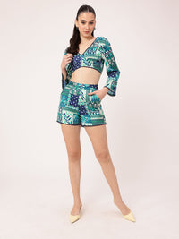 DressBerry Bohemian Bliss Printed Satin Finish Crop Top With Shorts