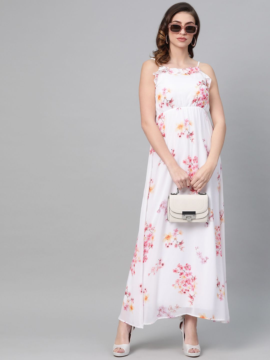 SASSAFRAS White Floral Printed Maxi Dress