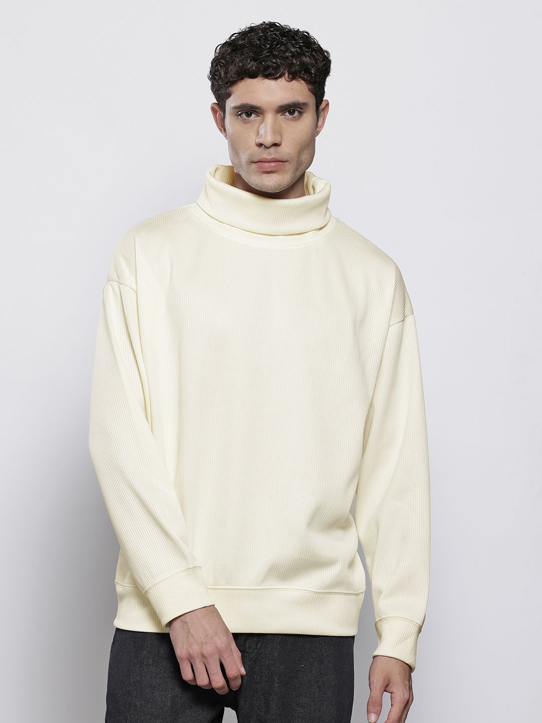 The Indian Garage Co Self Design Turtle Neck Drop-Shoulder Sleeves Sweatshirt