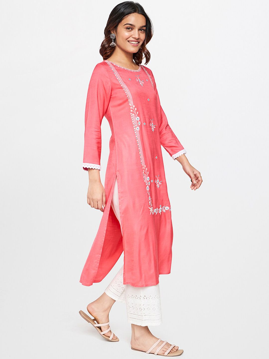 Global Desi Ethnic Motifs Embroidered Mirror Work Kurta