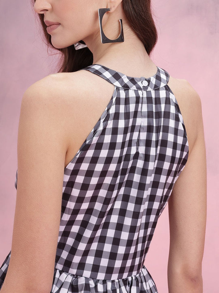 DressBerry Checked Halter Neck Fit & Flare Dress