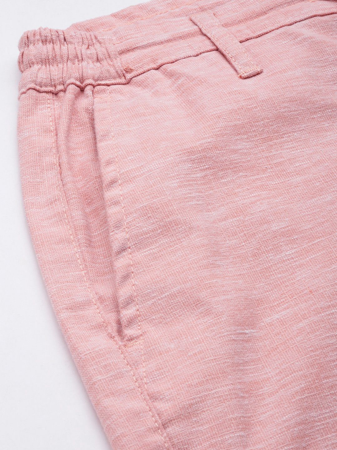 The Indian Garage Co Men Pink Melange Effect Slim Fit Trousers
