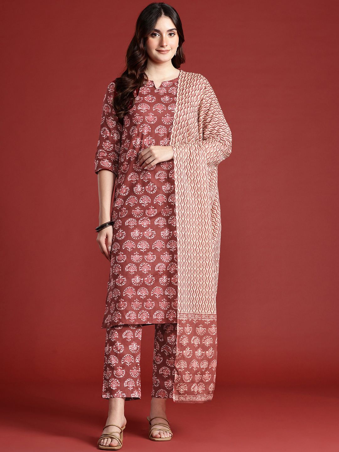 Anouk Women Ethnic Motifs Printed Pure Cotton Kurta with Trousers & Dupatta