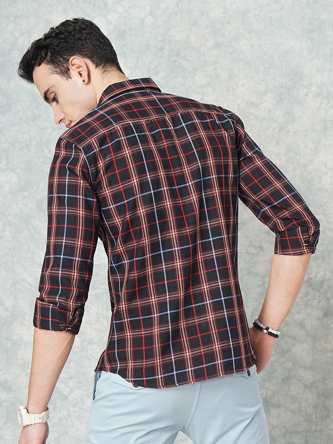 The Indian Garage Co Men Slim Fit Tartan Checked Casual Shirt