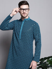 Jompers Geometric Embroidered Thread Work Sequinned Pure Cotton Kurta