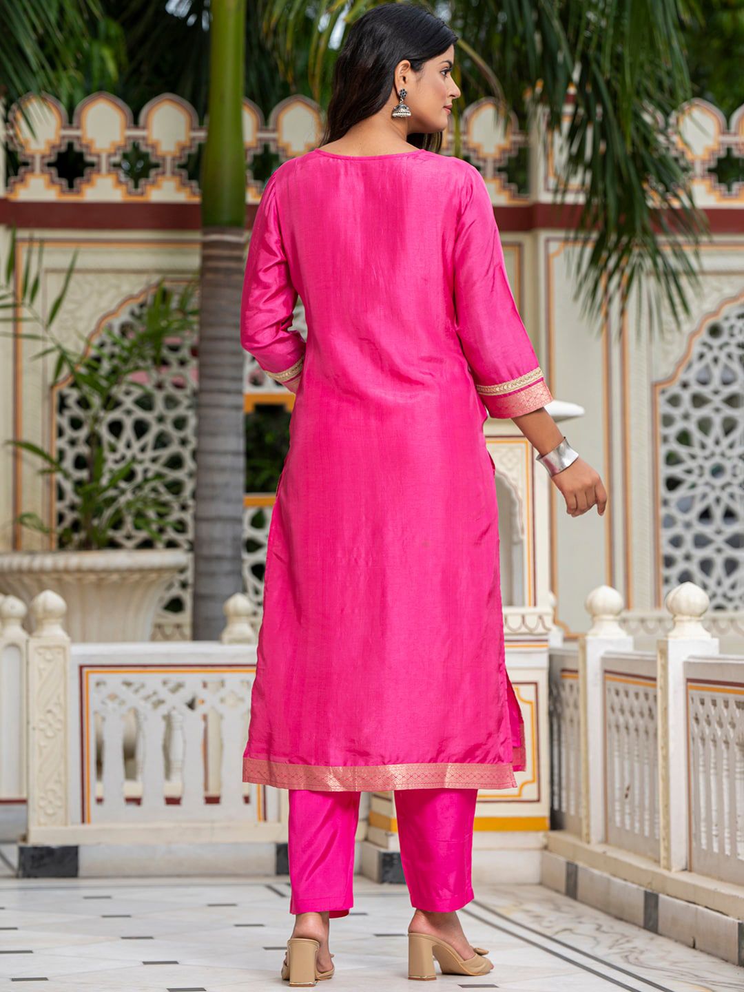 Vishudh Embroidered Thread Work Kurta & Trousers With Dupatta