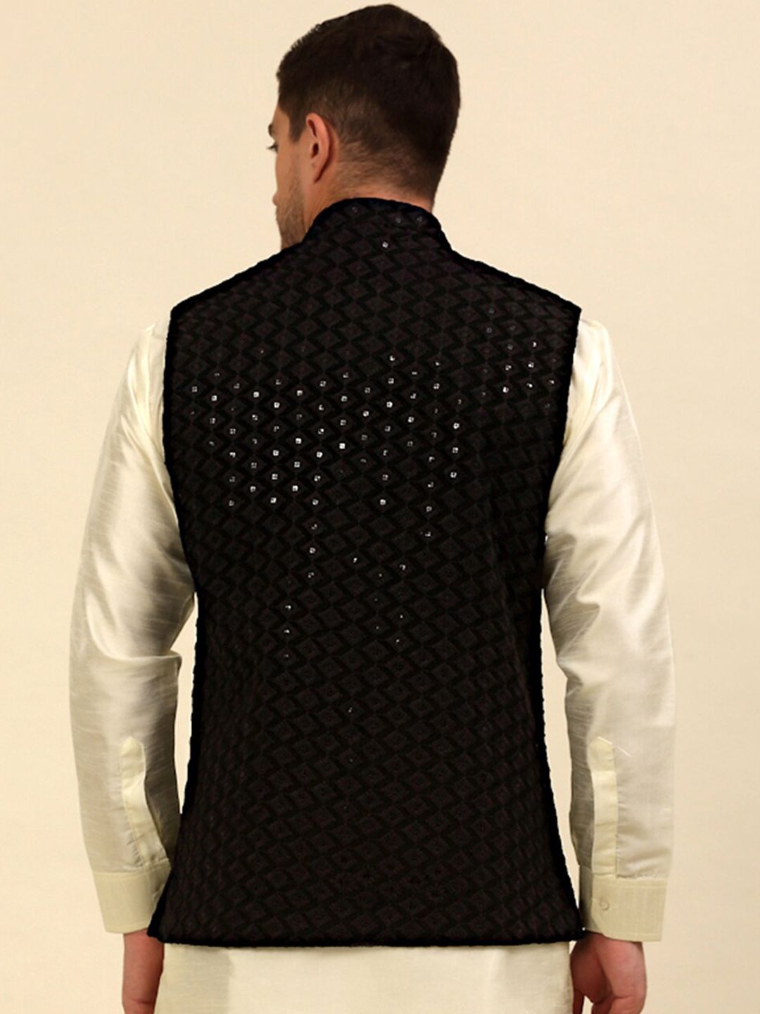 Anouk Black Embroidered Sequinned Nehru Jacket