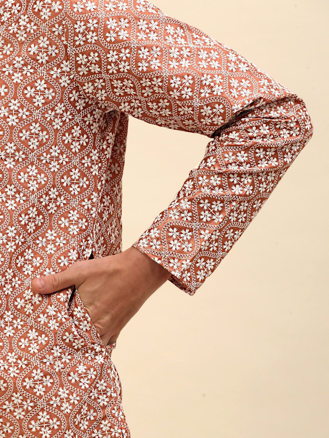 Anouk Peach Floral Embroidered Regular Chikankari Kurta with Pyjama