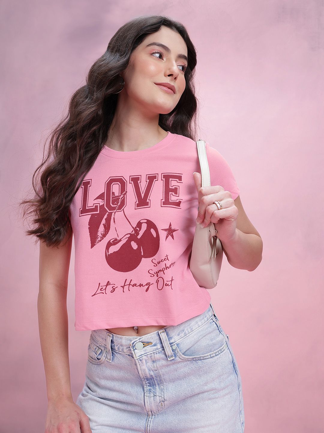 DressBerry Women Typography Printed Crop T-shirt