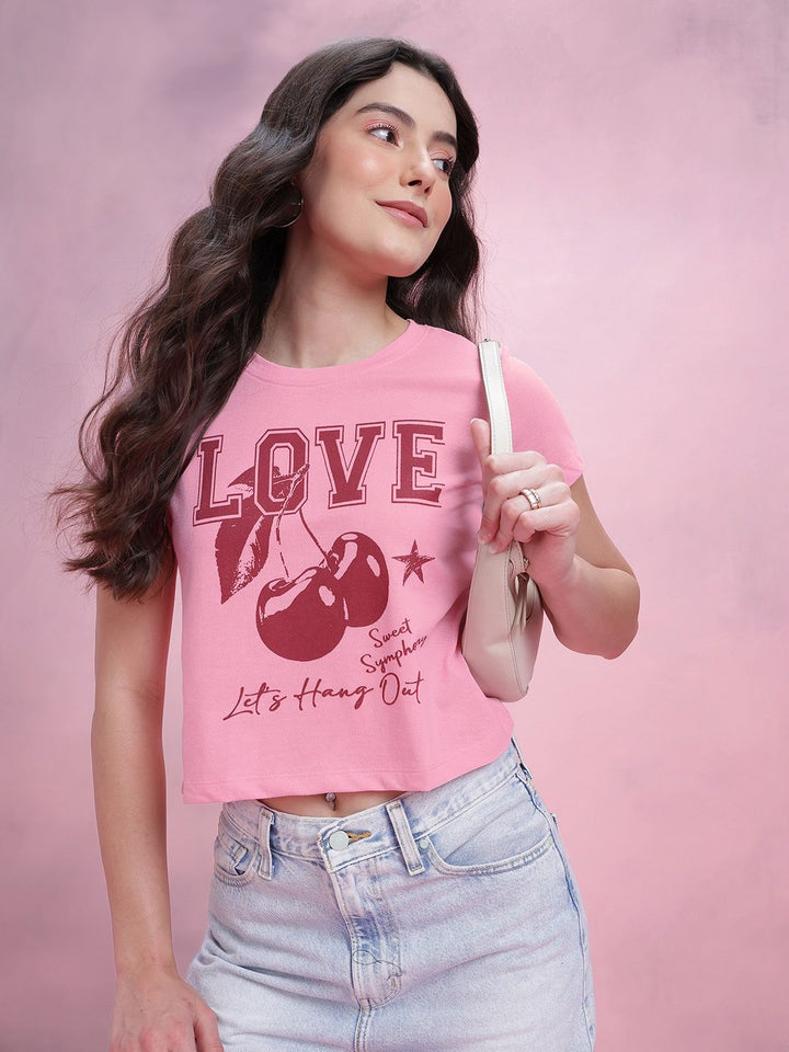 DressBerry Women Typography Printed Crop T-shirt