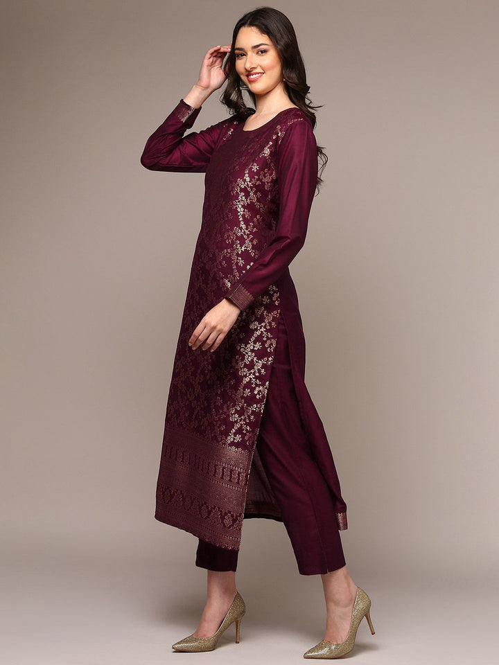 KALINI Floral Woven Design Zari Straight Kurta With Trousers & Dupatta