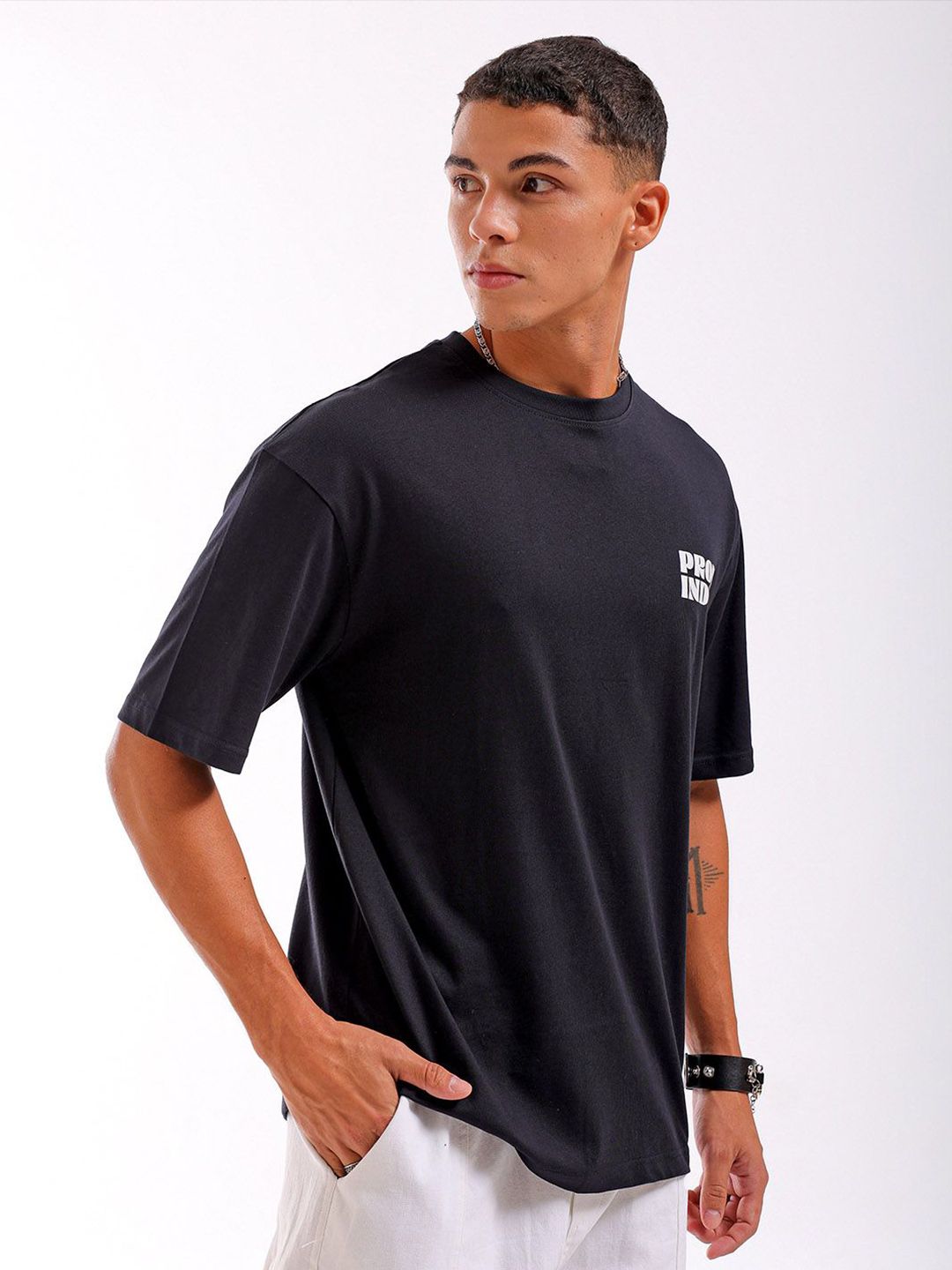 The Indian Garage Co Men Back Printed Boxy Oversized Round Neck T-shirt