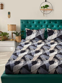 KLOTTHE Blue Geometric Printed Fitted 300 TC Super King Bedsheet With 2 Pillow Covers